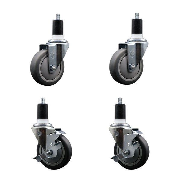 Service Caster 4'' SS Thermoplastic Rubber Wheel Swivel 1-1/2'' Expanding Stem Caster Set 2 Brakes, 4PK SCC-SSEX20S414-TPRB-2-TLB-2-112 - main